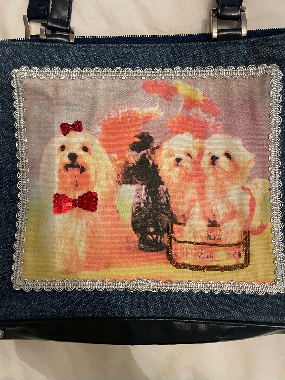 Maltese denium tote shoulder bag